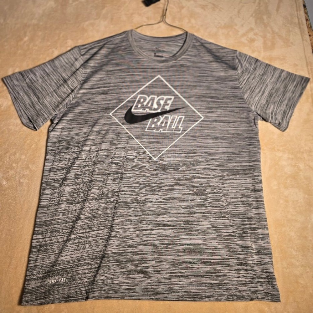 Nike Mens Baseball Dri-FIT T-Shirt XL Grey Heather Space Dye Graphic Tee 1040